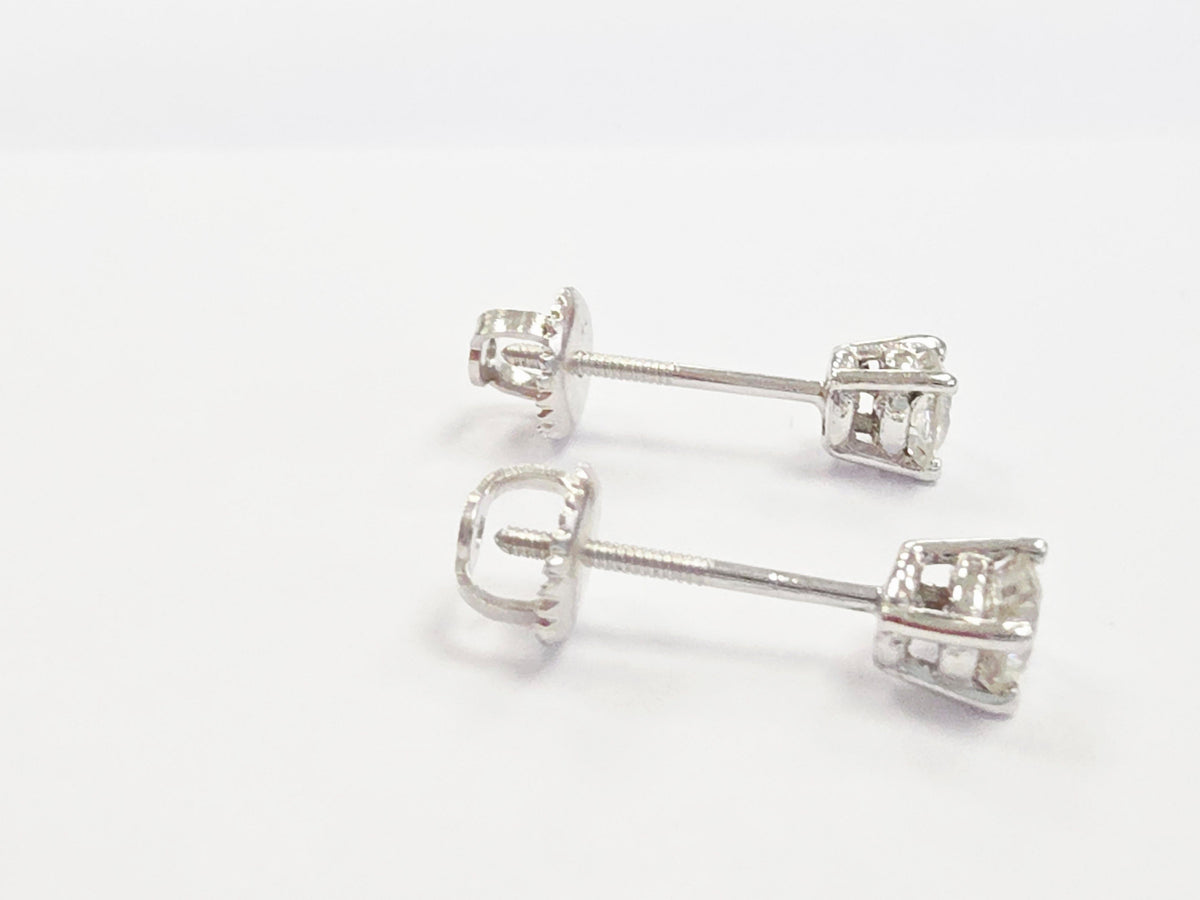CLEARANCE, 0.60 Carats Natural Diamond Round Shape Studs 14 Karat White Gold