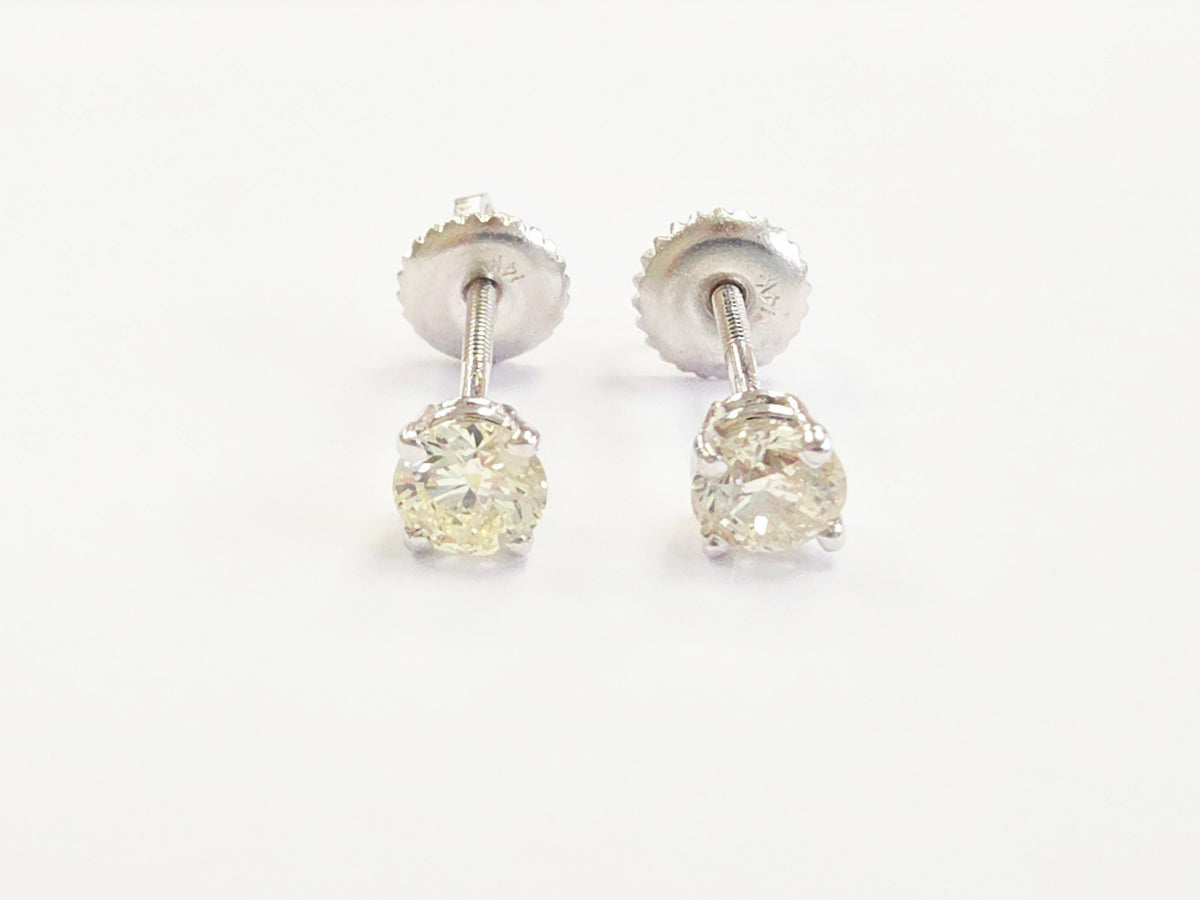 CLEARANCE, 0.52 Carats Natural Diamond Round Shape Studs 14 Karat White Gold