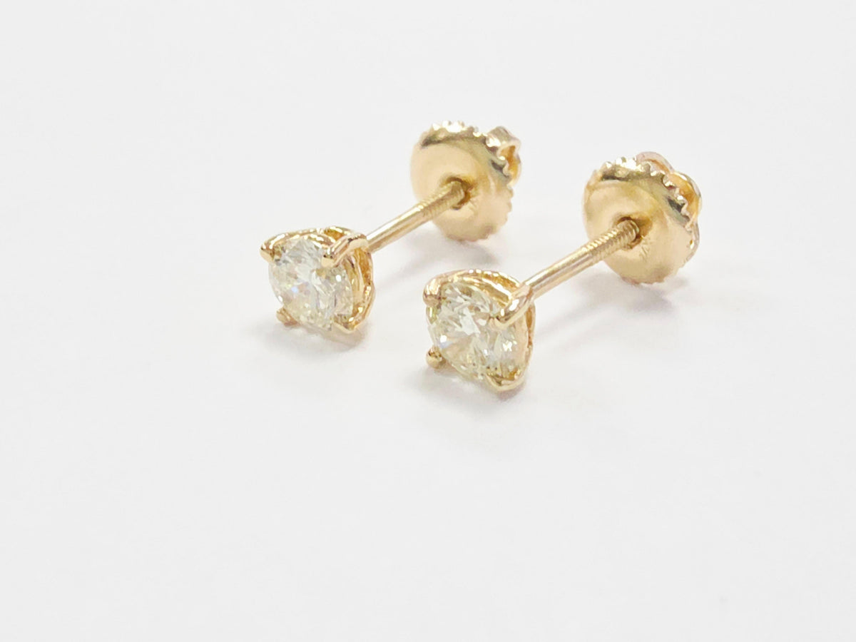 TRADE PRICING, 0.48 Carat Natural Round Diamond Studs Yellow Gold 14 Karat