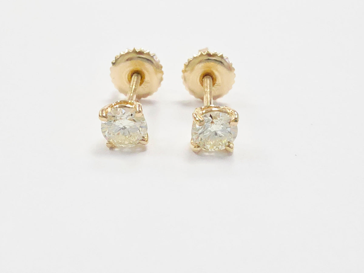 TRADE PRICING, 0.48 Carat Natural Round Diamond Studs Yellow Gold 14 Karat