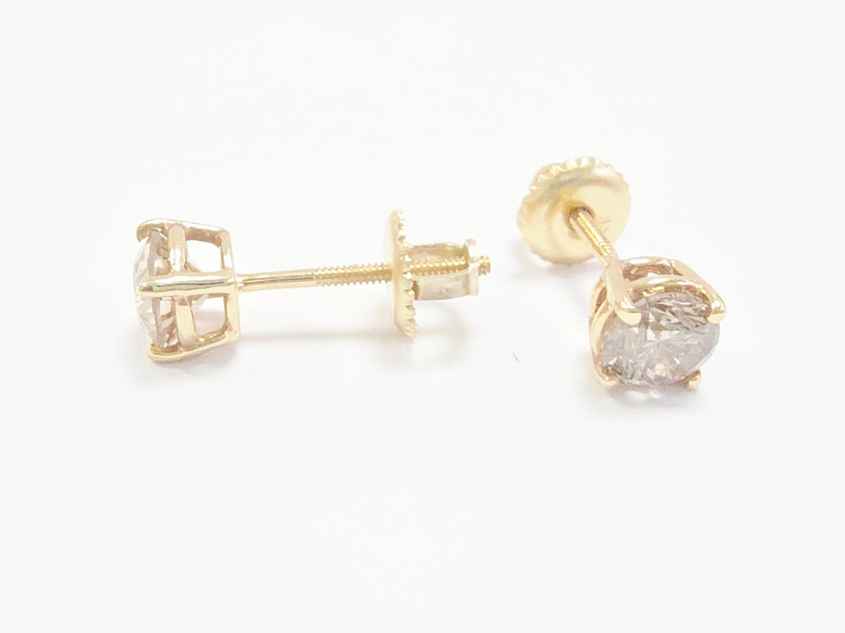 PRICED WHOLESALE, 1.10 Carat Natural Round Diamond Studs Yellow Gold 14 Karat
