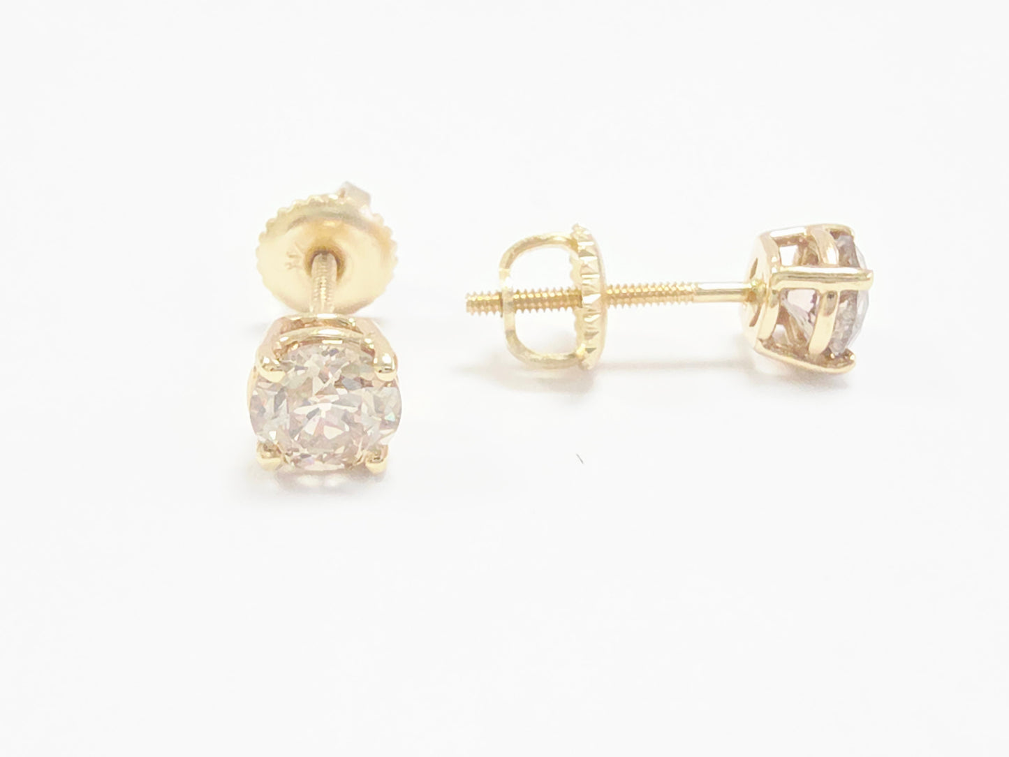 1.10 Carat Natural Round Diamond Studs Yellow Gold 14 Karat