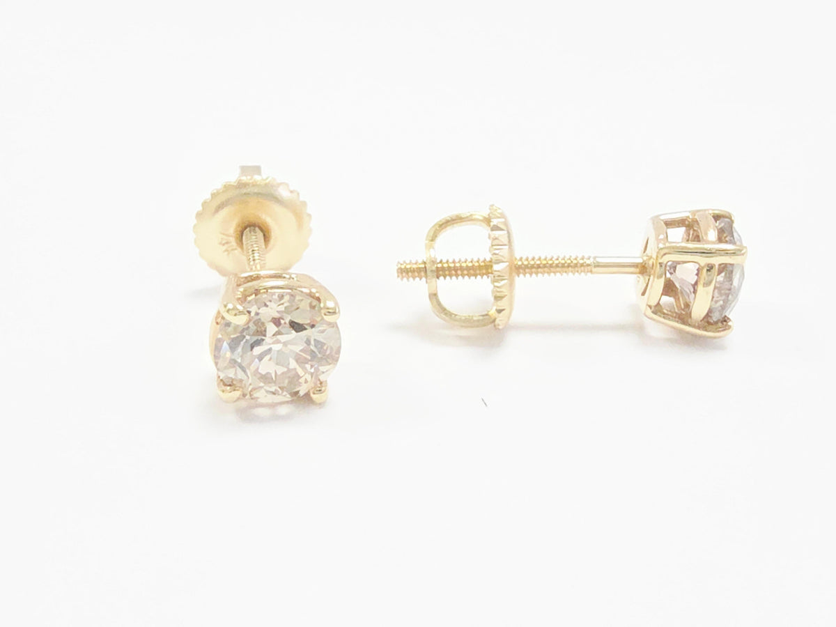 PRICED WHOLESALE, 1.10 Carat Natural Round Diamond Studs Yellow Gold 14 Karat