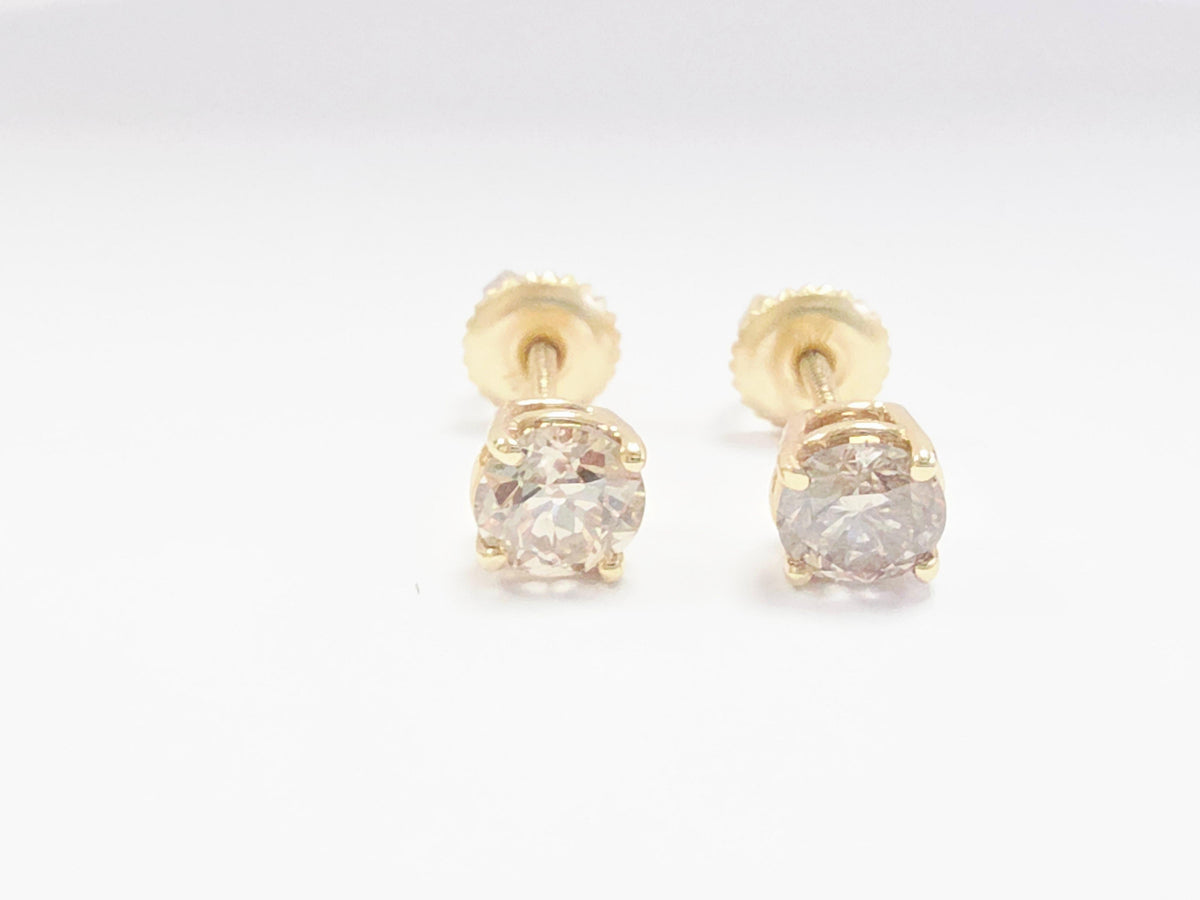 PRICED WHOLESALE, 1.10 Carat Natural Round Diamond Studs Yellow Gold 14 Karat