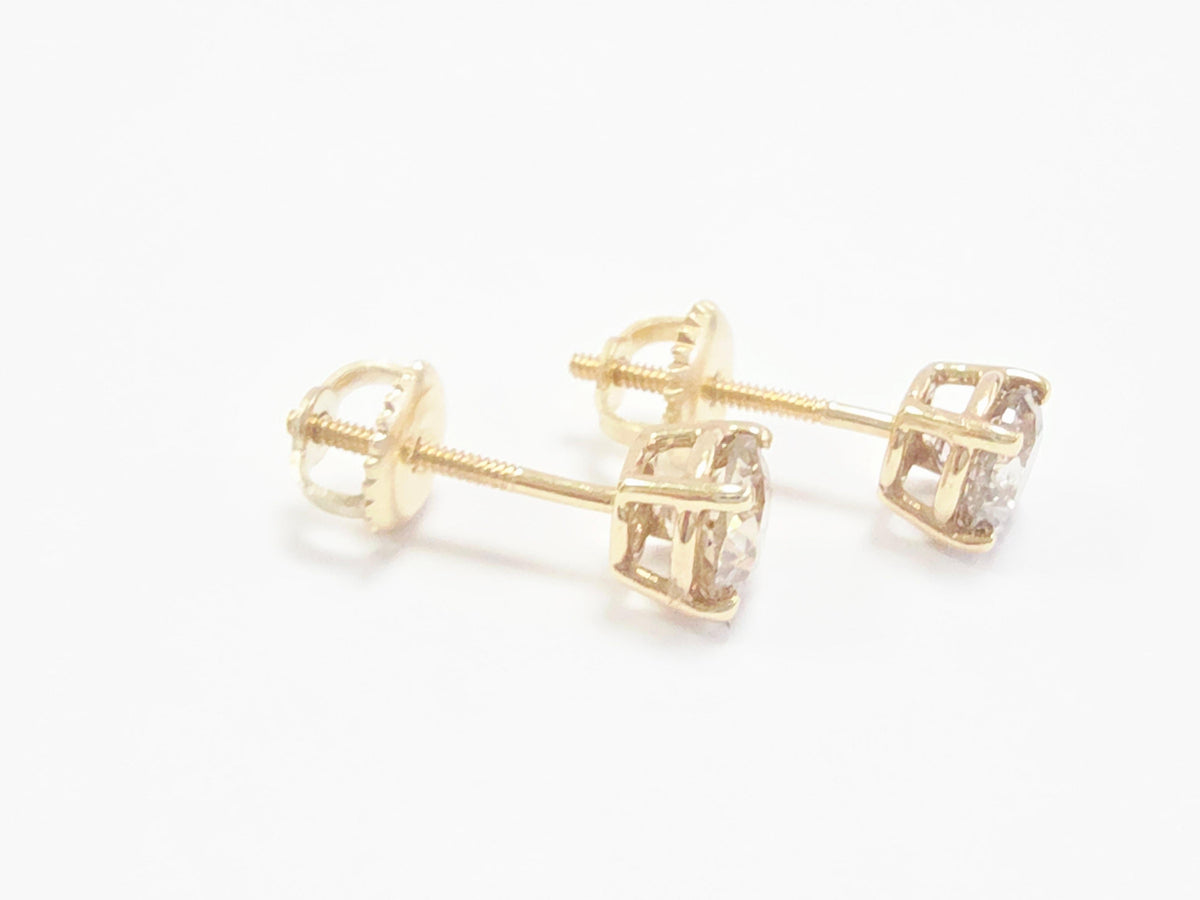 PRICED WHOLESALE, 1.10 Carat Natural Round Diamond Studs Yellow Gold 14 Karat