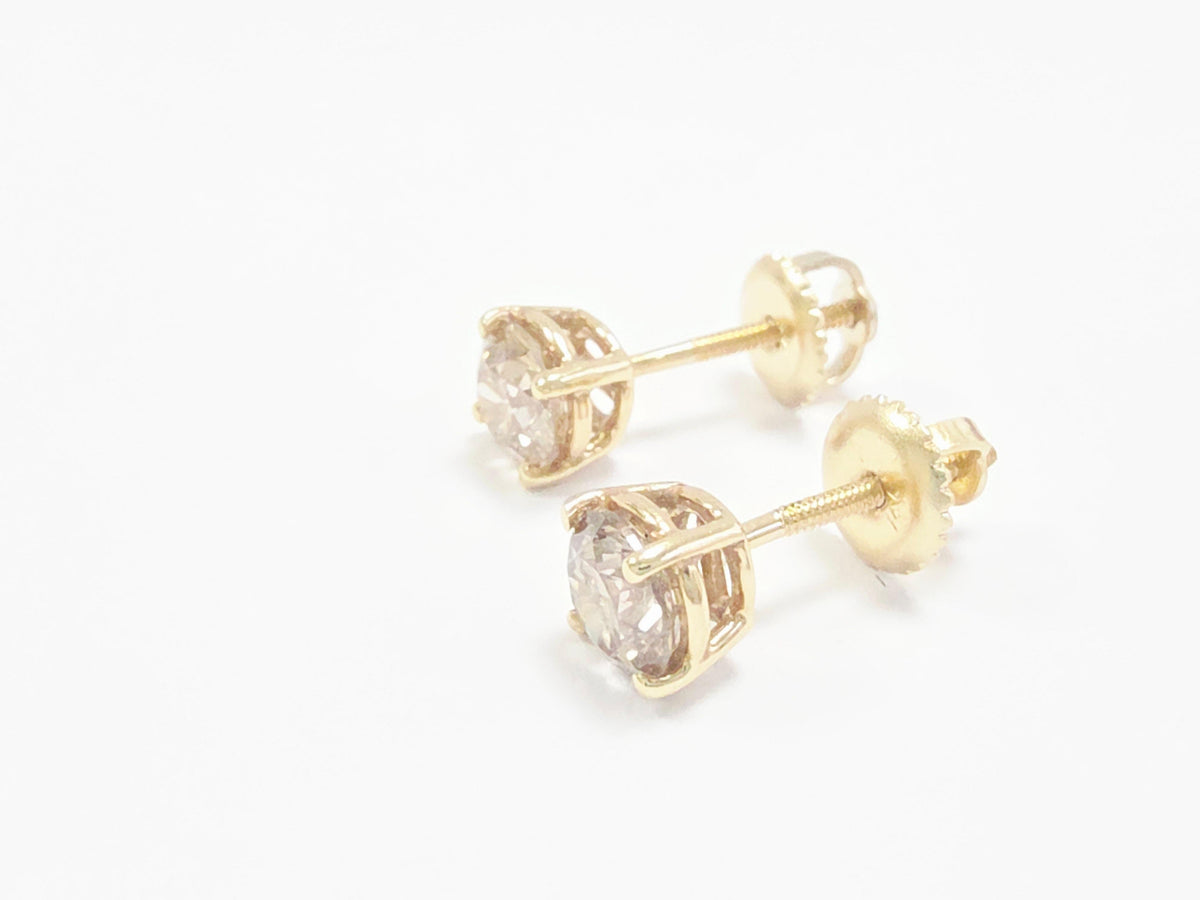 PRICED WHOLESALE, 1.10 Carat Natural Round Diamond Studs Yellow Gold 14 Karat