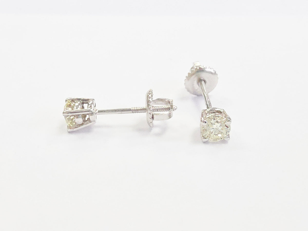 CLEARANCE, 0.58 Carats Natural Diamond Round Shape Studs 14 Karat White Gold