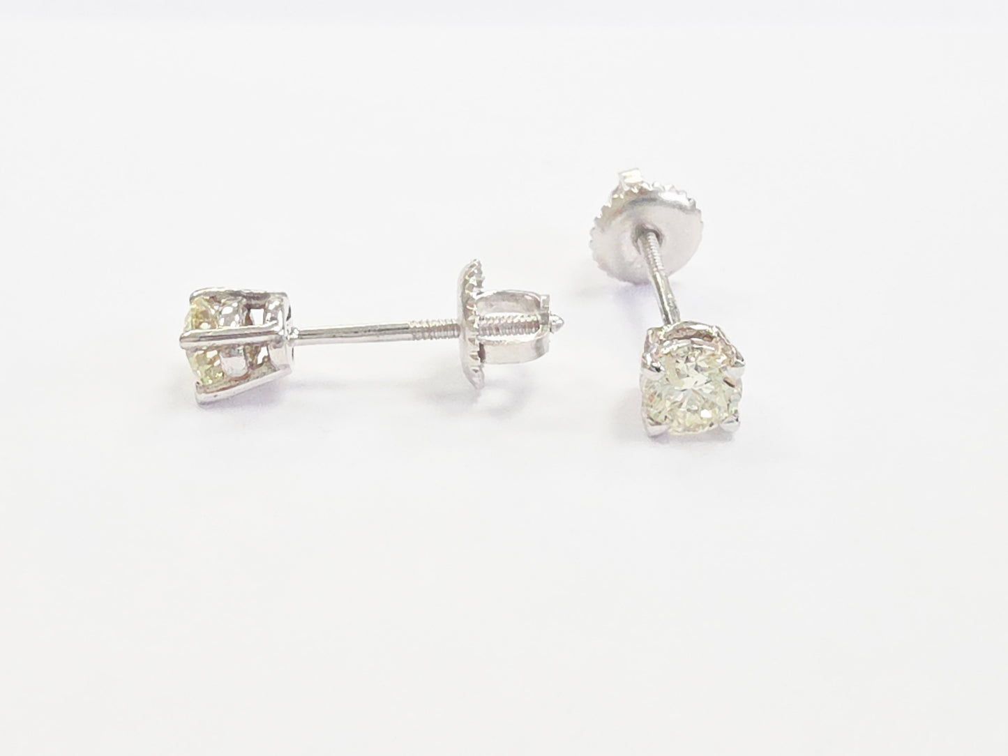 0.58 Carats Natural Diamond Round Shape Studs 14 Karat White Gold
