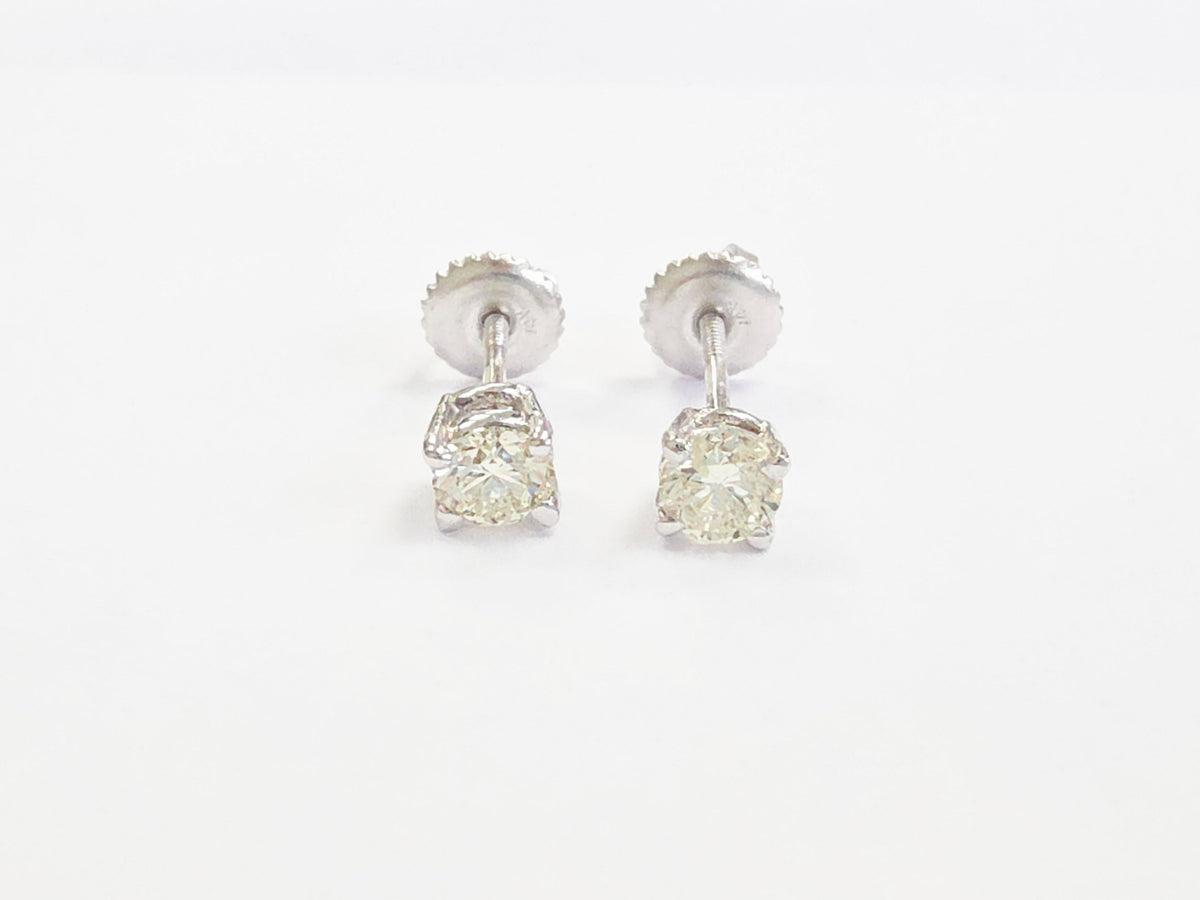 CLEARANCE, 0.58 Carats Natural Diamond Round Shape Studs 14 Karat White Gold