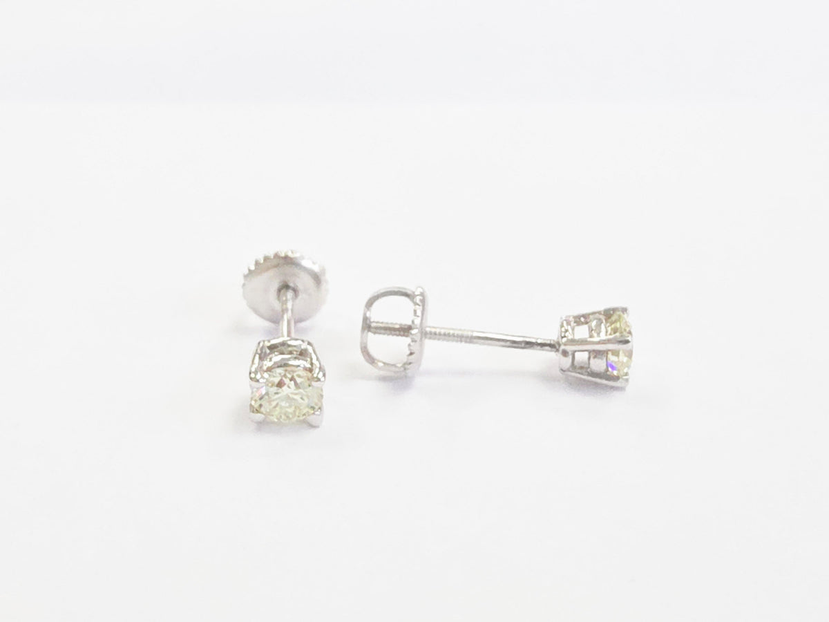 CLEARANCE, 0.58 Carats Natural Diamond Round Shape Studs 14 Karat White Gold