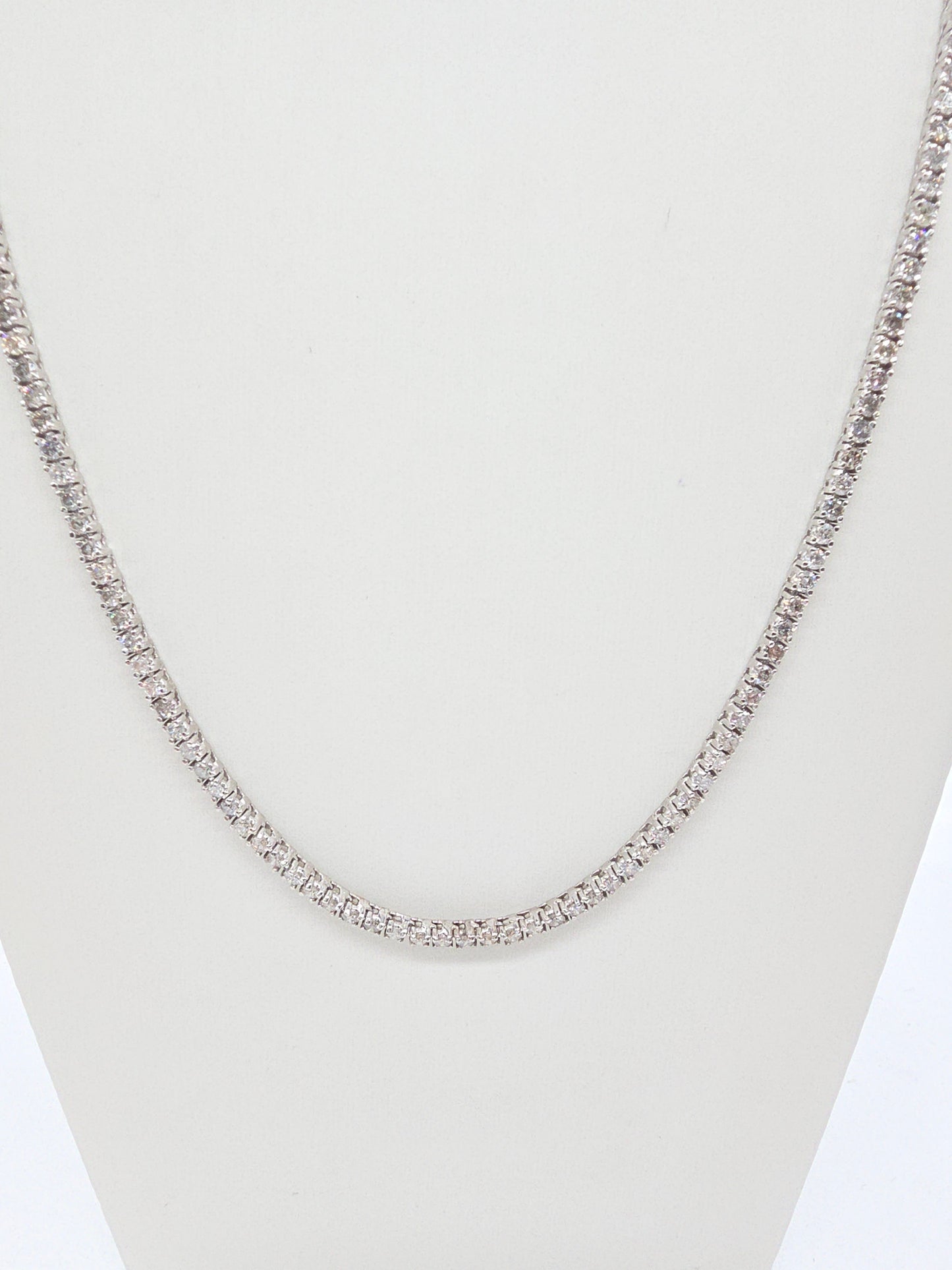 9.45 Carat Round Natural Diamond Tennis Necklace 14 Karat White Gold 22''