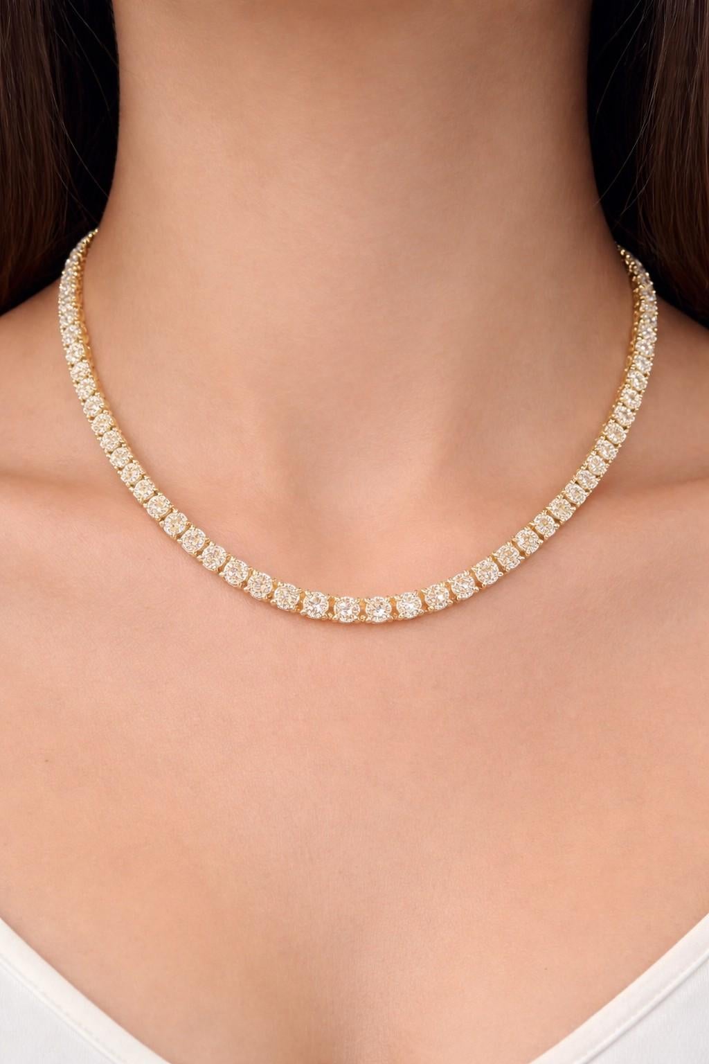 ELEGANT, 41.05 Carat Natural Diamond Necklace in 14K Yellow Gold 18"