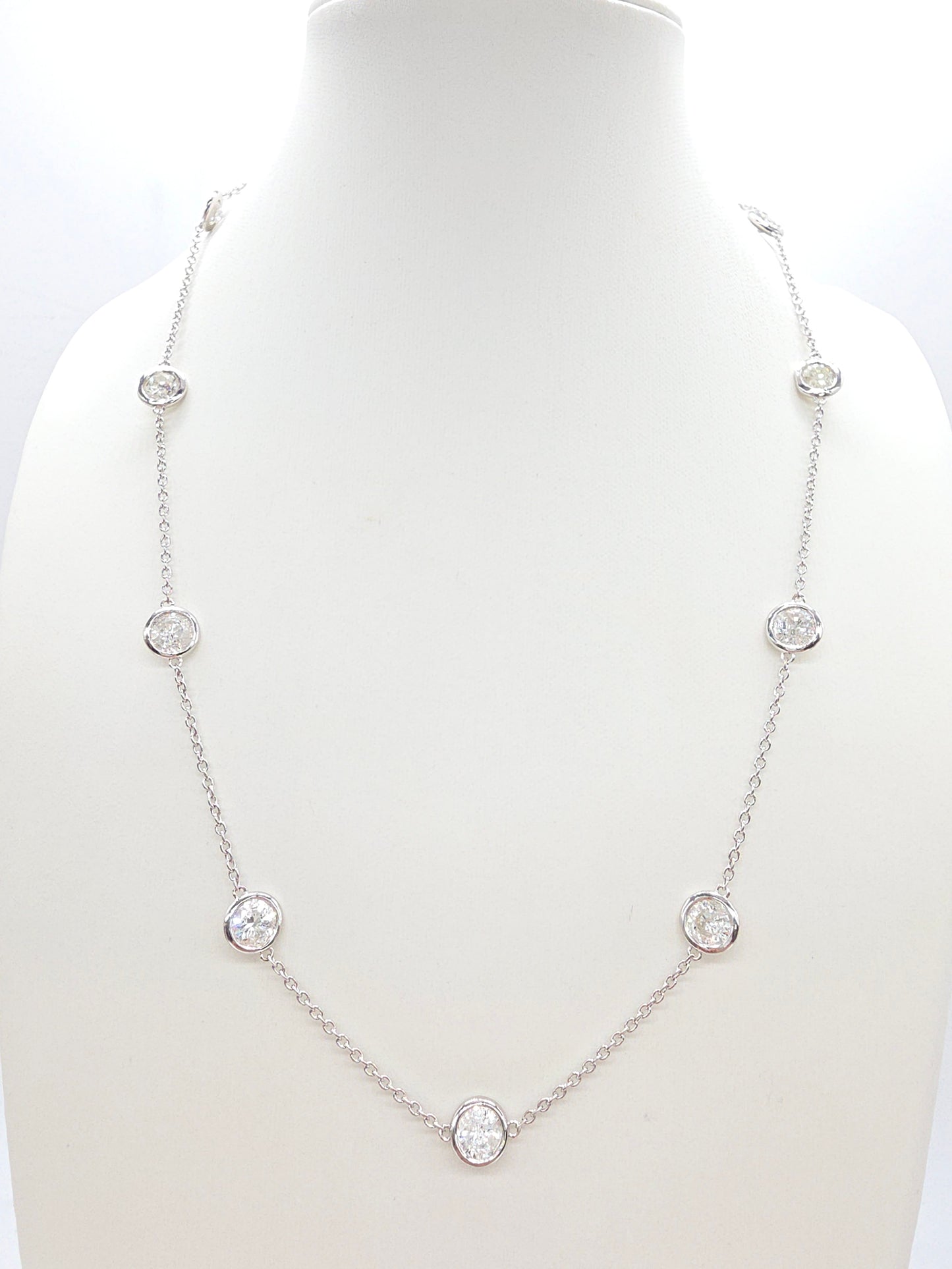6.56 Carat Nature Diamond By The Yard Necklace 14 Karat White Gold 18''
