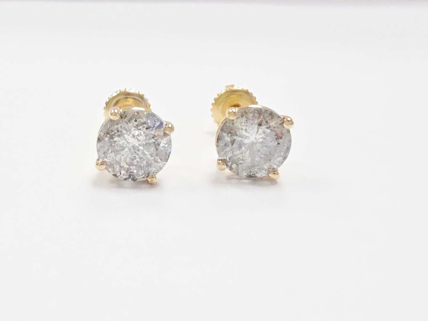 3.18 Carat Natural Round Diamond Studs Yellow Gold 14 Karat