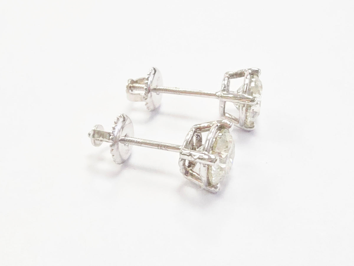 WEEK-LONG BLOWOUT SALE, 1.56ct Round Diamond Stud Earrings in 14K White Gold