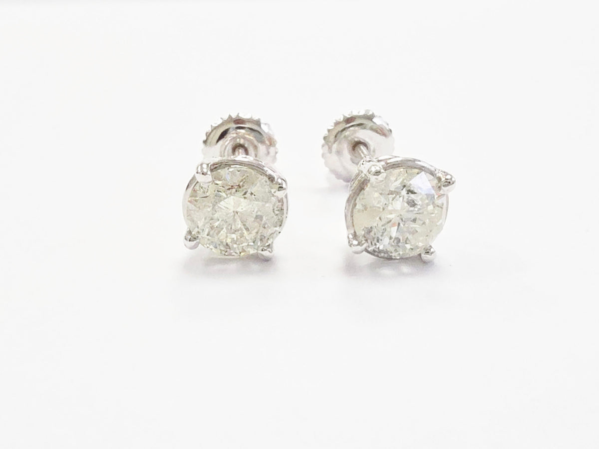 WEEK-LONG BLOWOUT SALE, 1.56ct Round Diamond Stud Earrings in 14K White Gold