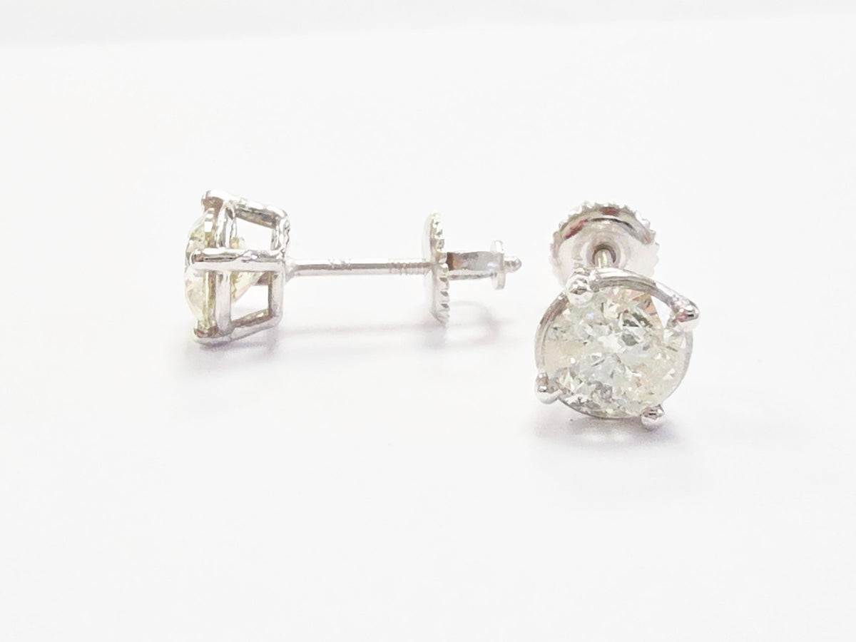 WEEK-LONG BLOWOUT SALE, 1.56ct Round Diamond Stud Earrings in 14K White Gold