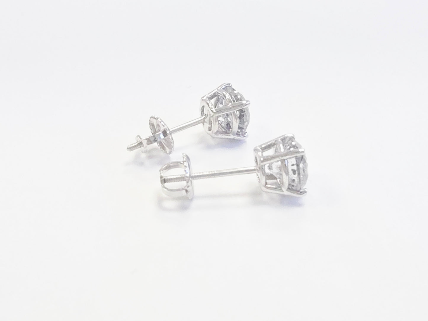 3.03 Carats Natural Diamond Round Shape Studs 14 Karat White Gold