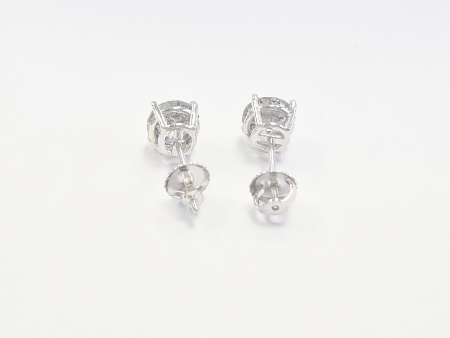 3.03 Carats Natural Diamond Round Shape Studs 14 Karat White Gold