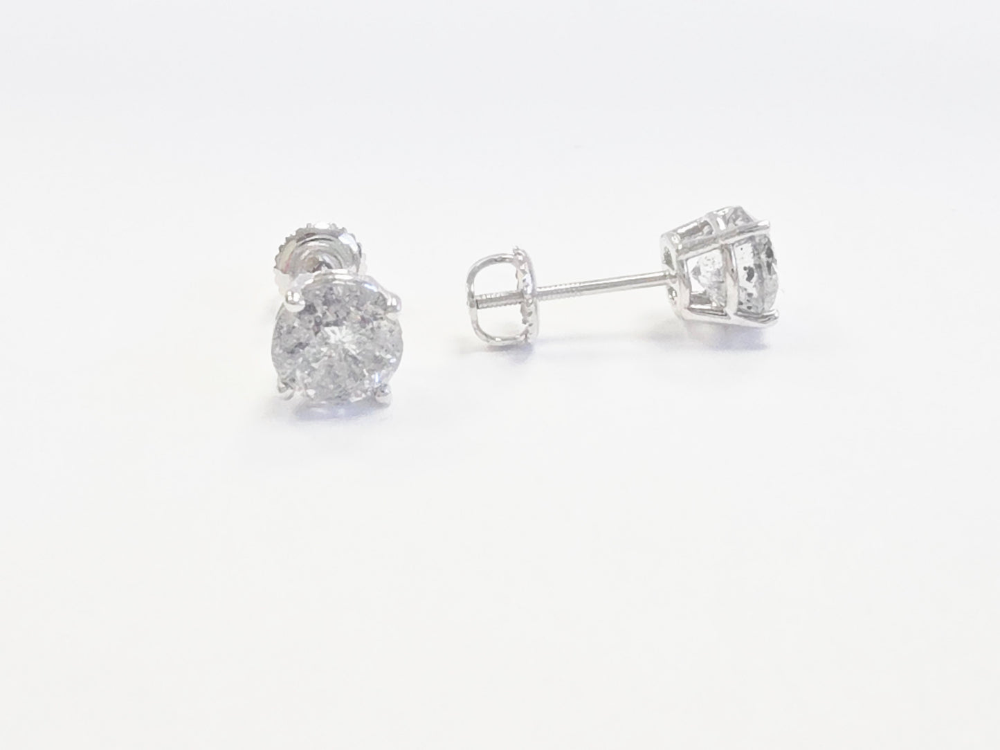 3.03 Carats Natural Diamond Round Shape Studs 14 Karat White Gold