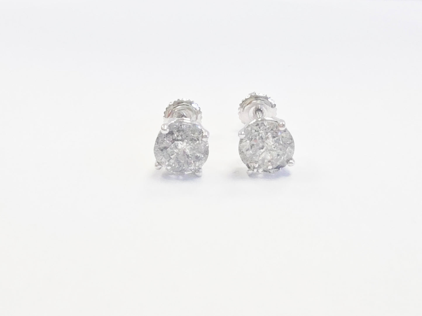 3.03 Carats Natural Diamond Round Shape Studs 14 Karat White Gold