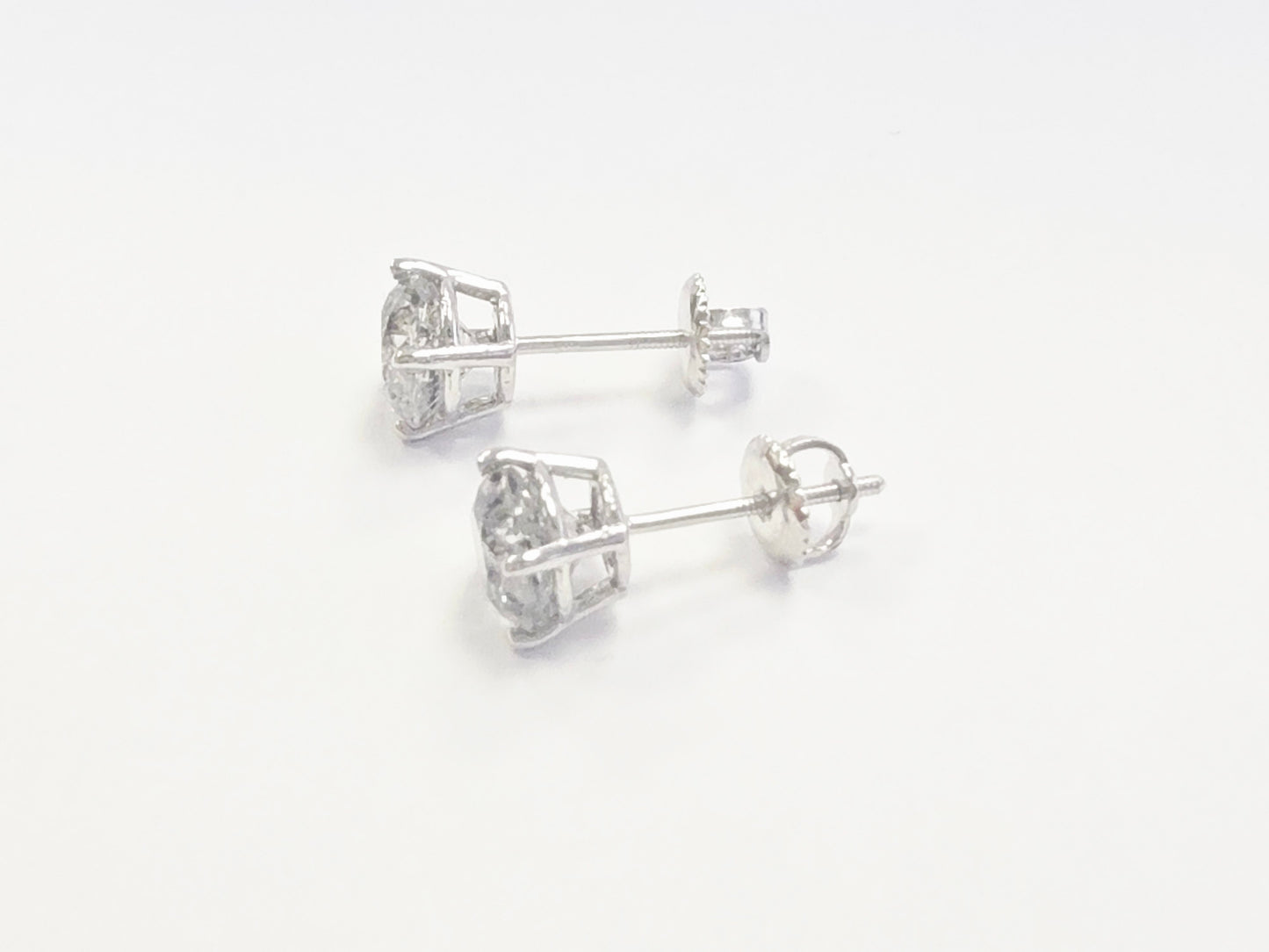 3.03 Carats Natural Diamond Round Shape Studs 14 Karat White Gold