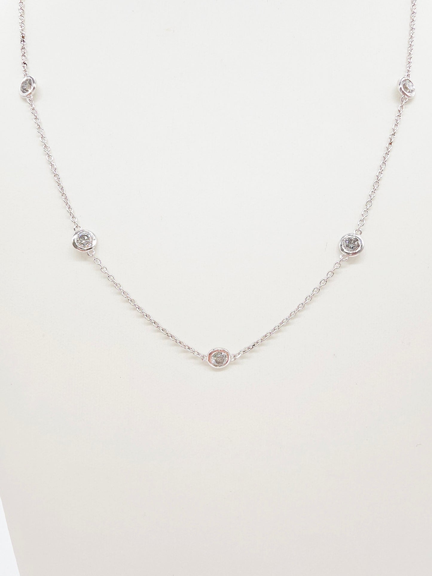 2.16 Carat Nature Diamond By The Yard Necklace 14 Karat White Gold 18''