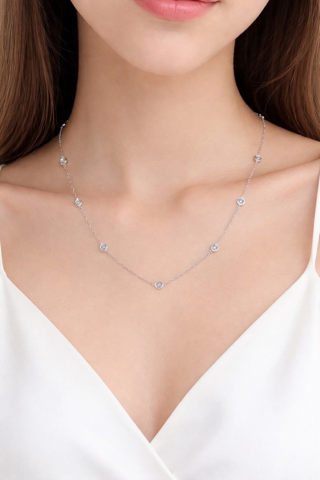 2.16 Carat Nature Diamond By The Yard Necklace 14 Karat White Gold 18''