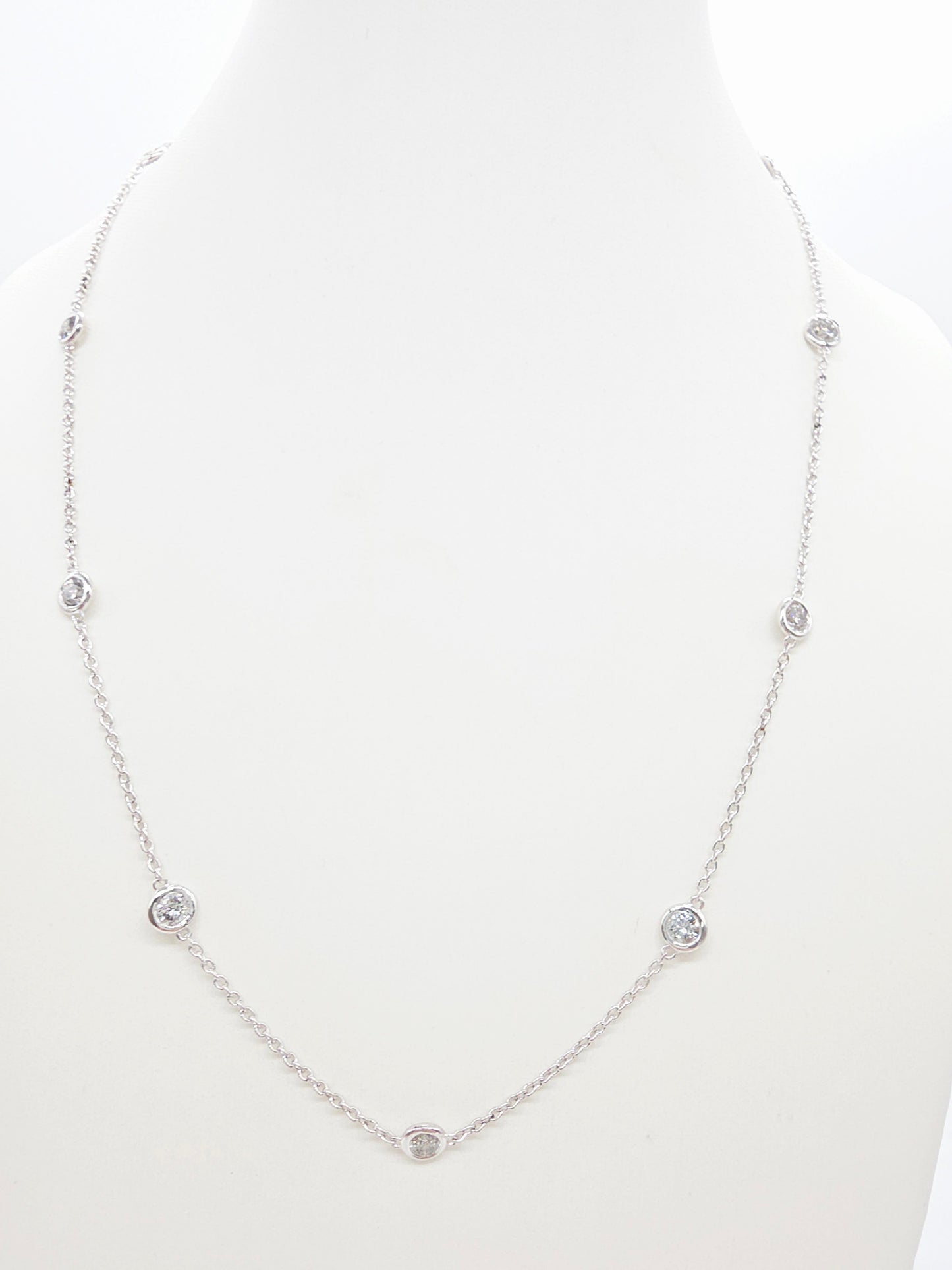 2.16 Carat Nature Diamond By The Yard Necklace 14 Karat White Gold 18''