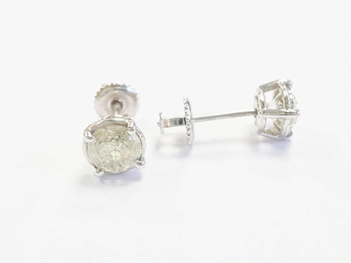 WHOLESALE VALUE, 1.64ct Round Diamond Stud Earrings in 14K White Gold