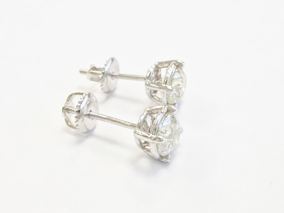 WHOLESALE VALUE, 1.64ct Round Diamond Stud Earrings in 14K White Gold