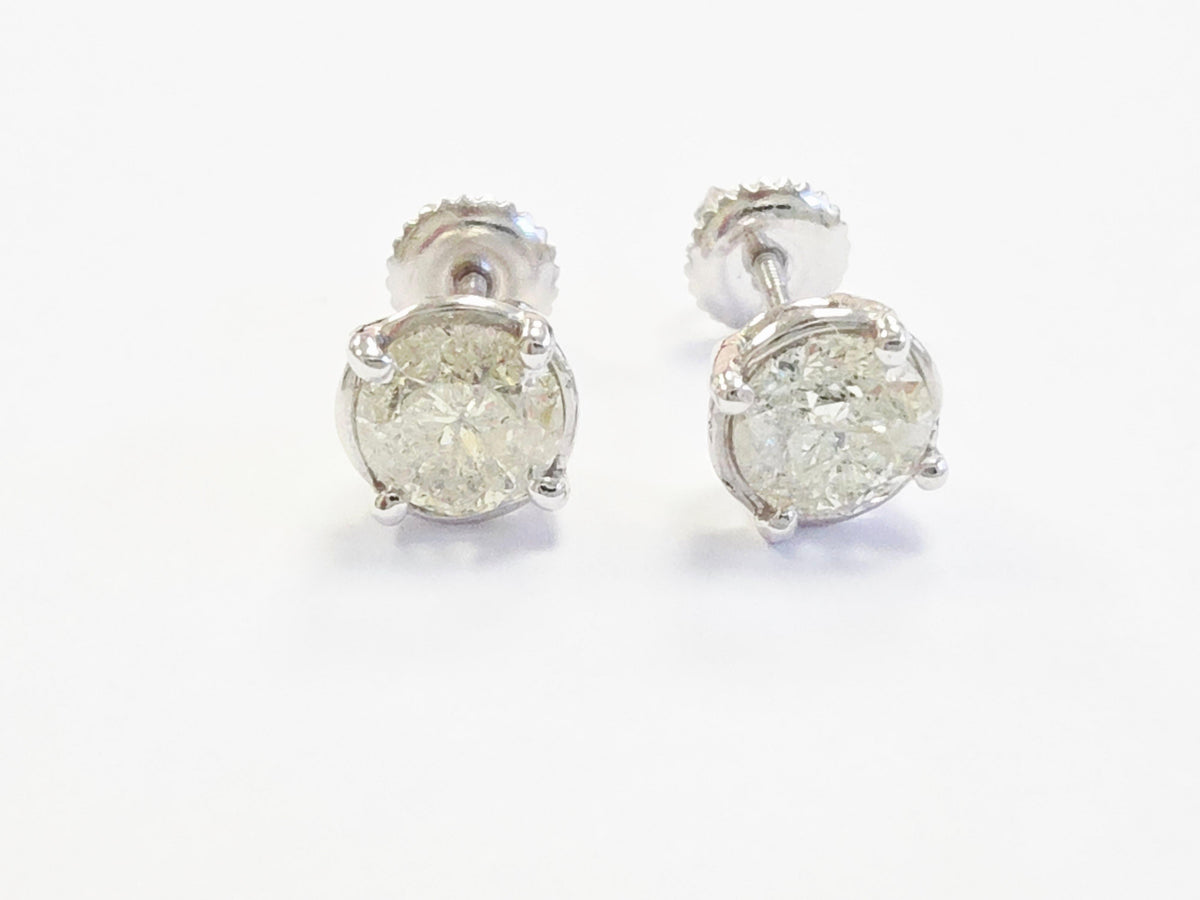 WHOLESALE VALUE, 1.64ct Round Diamond Stud Earrings in 14K White Gold