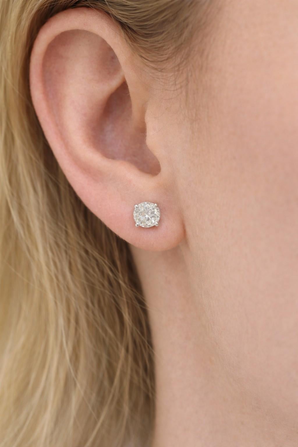 WHOLESALE VALUE, 1.64ct Round Diamond Stud Earrings in 14K White Gold