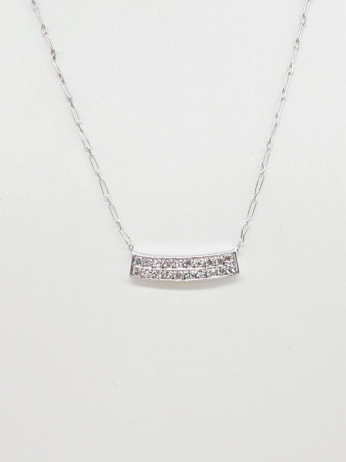 Curved Diamond Bar Necklace in 18K White Gold, 0.70 Carats