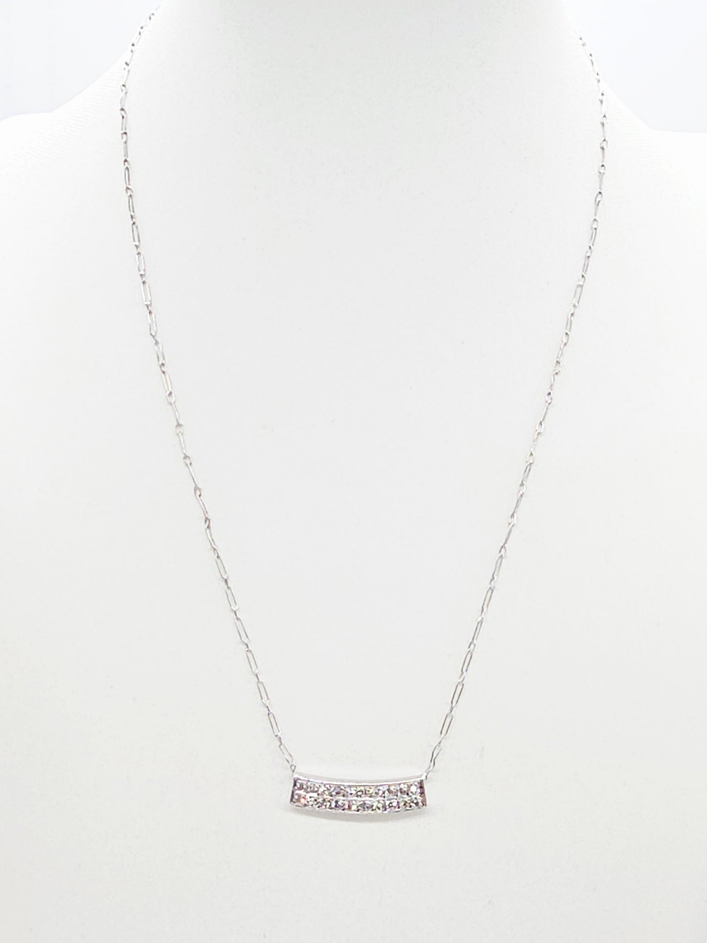 Curved Diamond Bar Necklace in 18K White Gold, 0.70 Carats