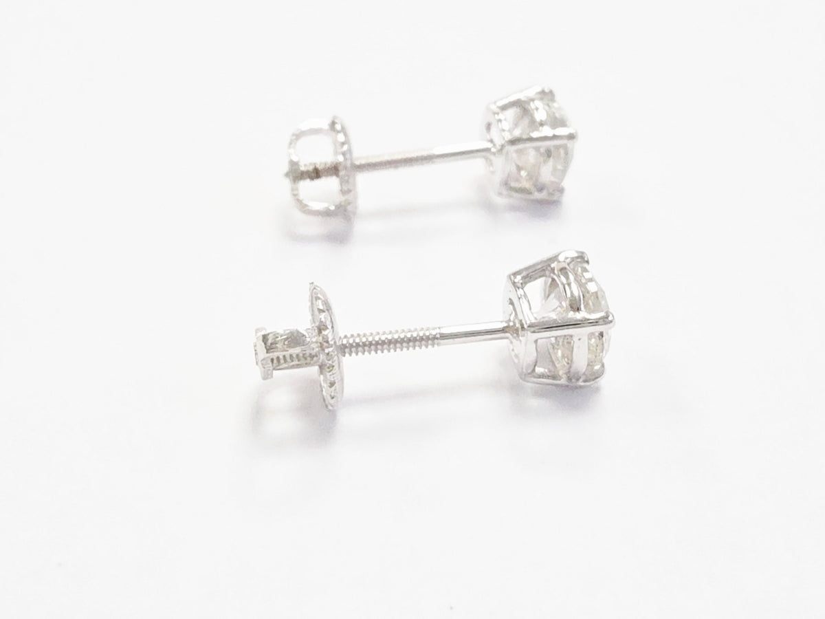 BLOWOUT SALE, 0.96 ct Round Diamond Stud Earrings in 14K White Gold