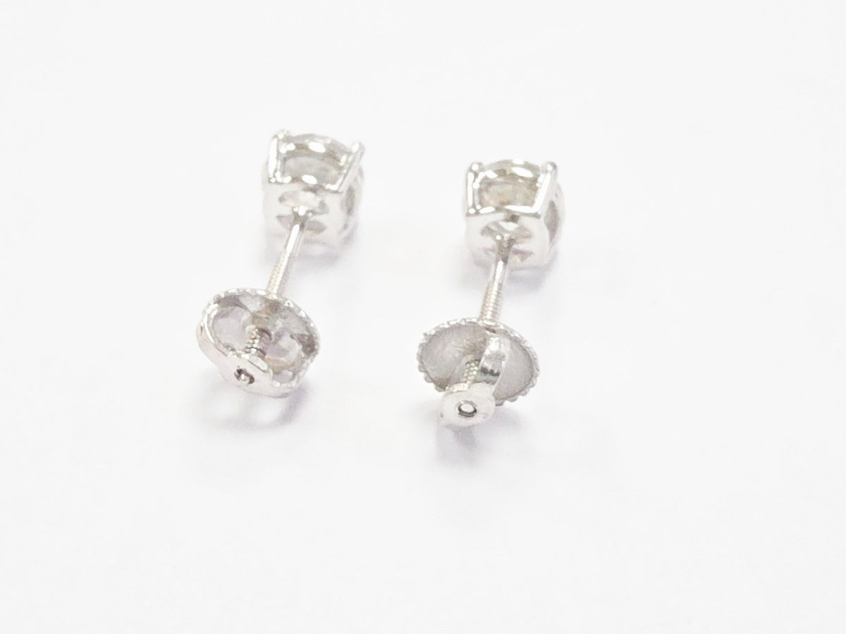 BLOWOUT SALE, 0.96 ct Round Diamond Stud Earrings in 14K White Gold