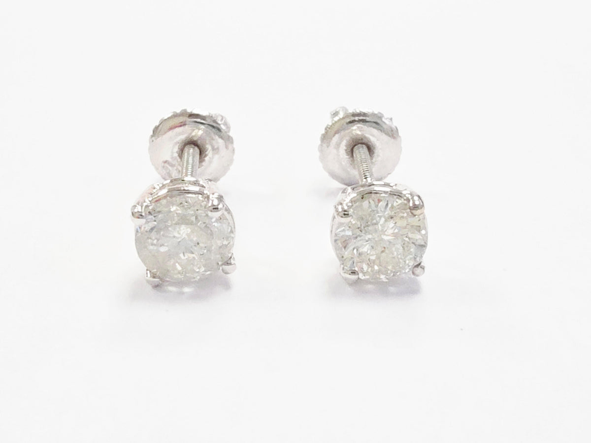 BLOWOUT SALE, 0.96 ct Round Diamond Stud Earrings in 14K White Gold