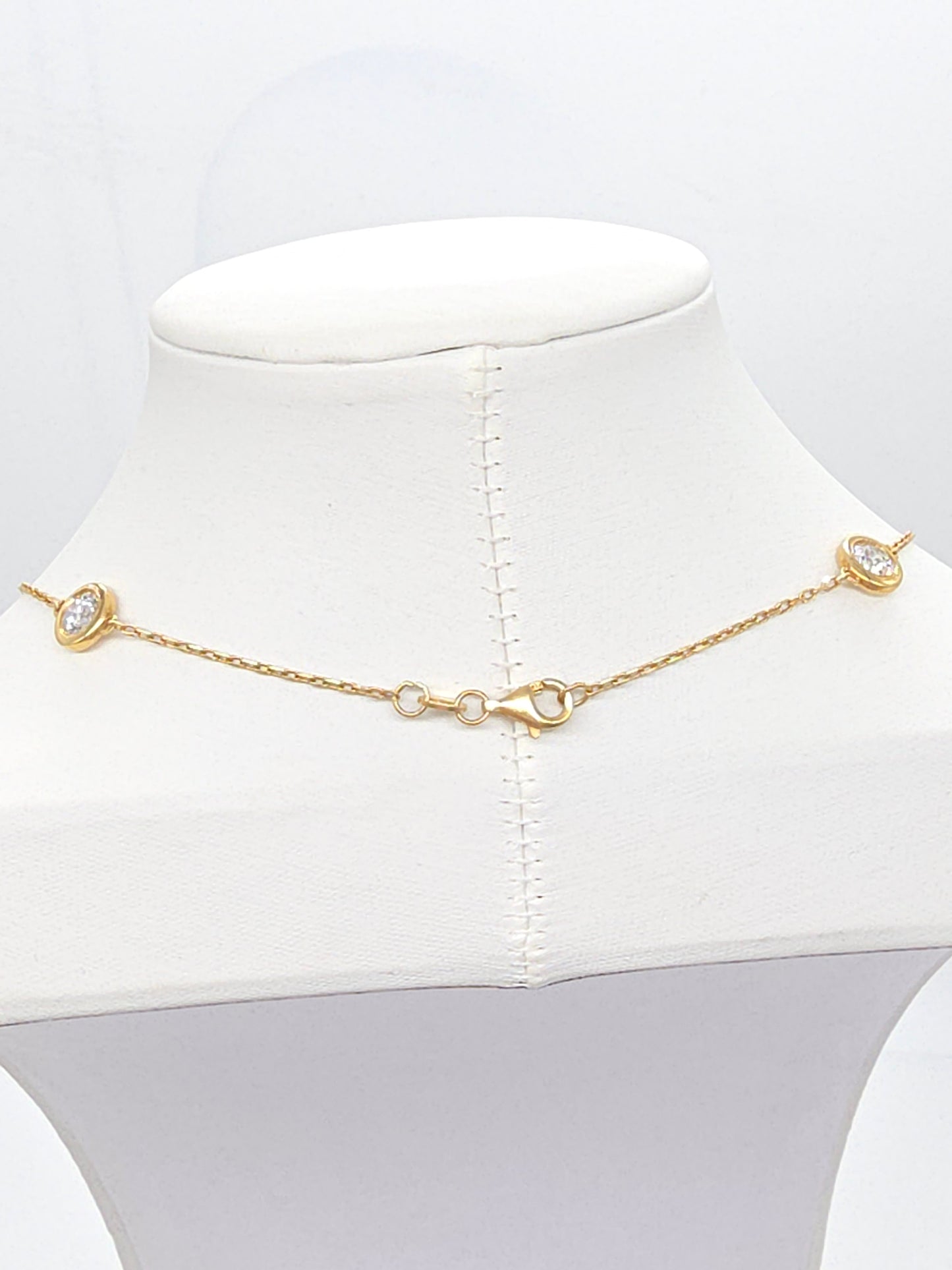 4.23 Carat Natural Diamond Station Necklace 14 Karat Yellow Silver 17''
