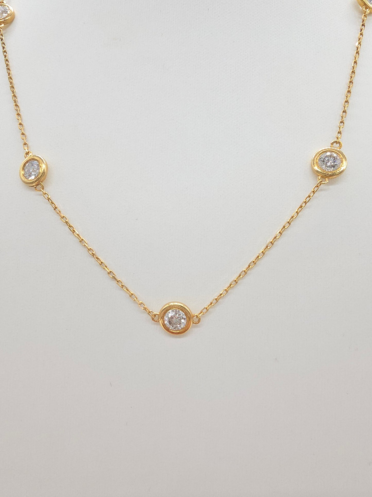 4.23 Carat Natural Diamond Station Necklace 14 Karat Yellow Silver 17''