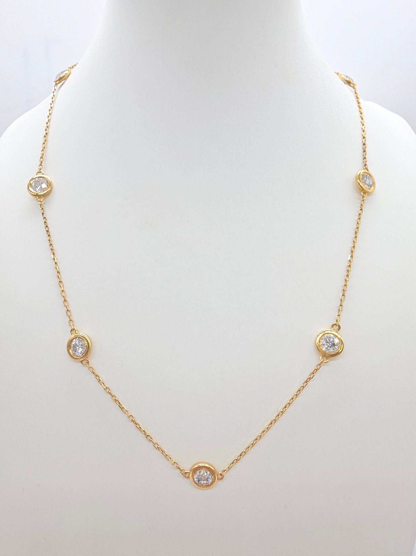 4.23 Carat Natural Diamond Station Necklace 14 Karat Yellow Silver 17''
