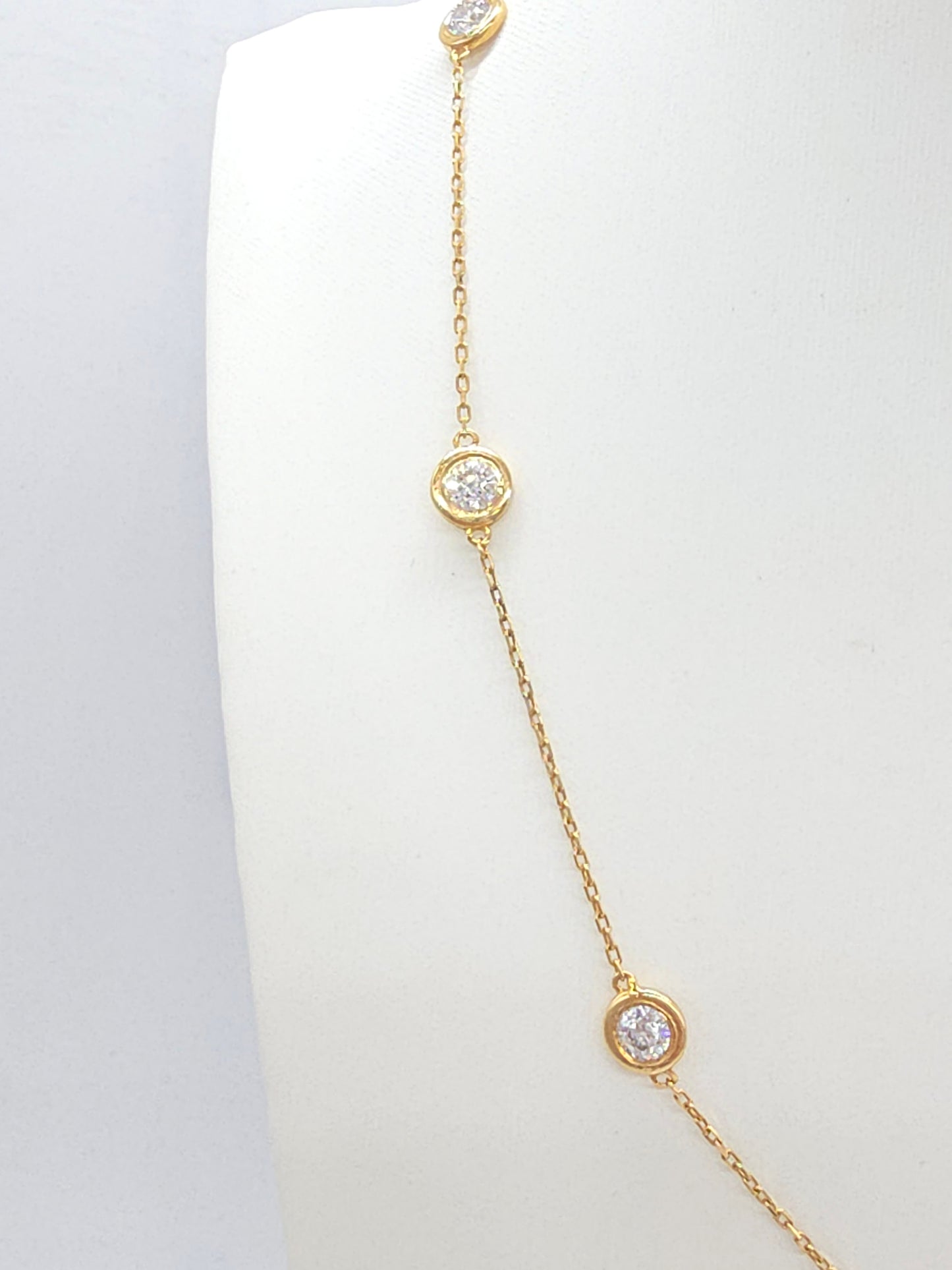 4.23 Carat Natural Diamond Station Necklace 14 Karat Yellow Silver 17''
