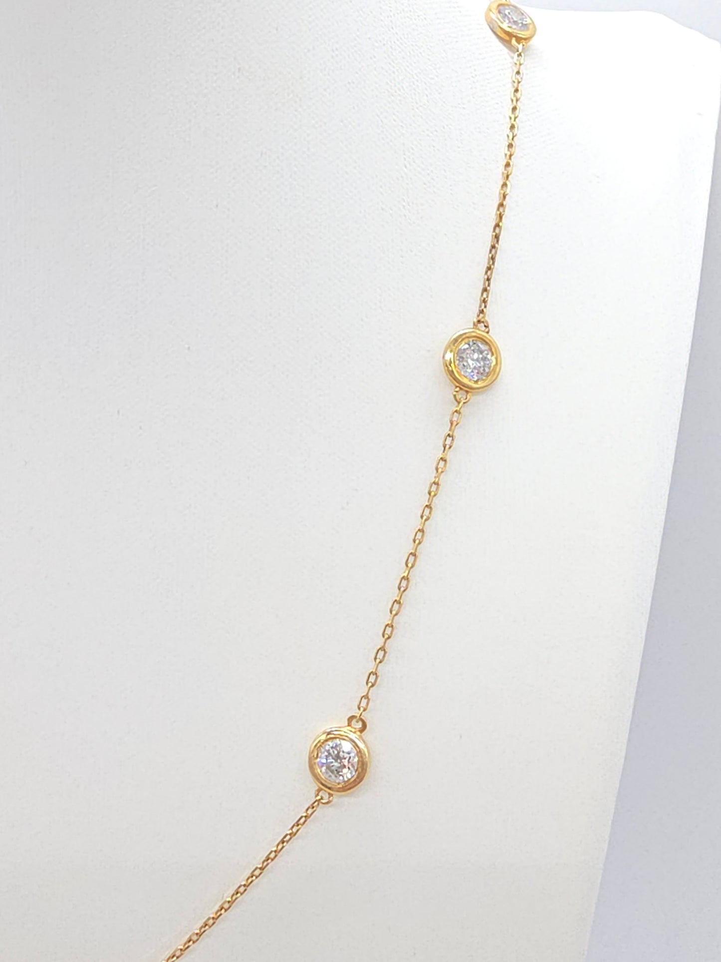 4.23 Carat Natural Diamond Station Necklace 14 Karat Yellow Silver 17''