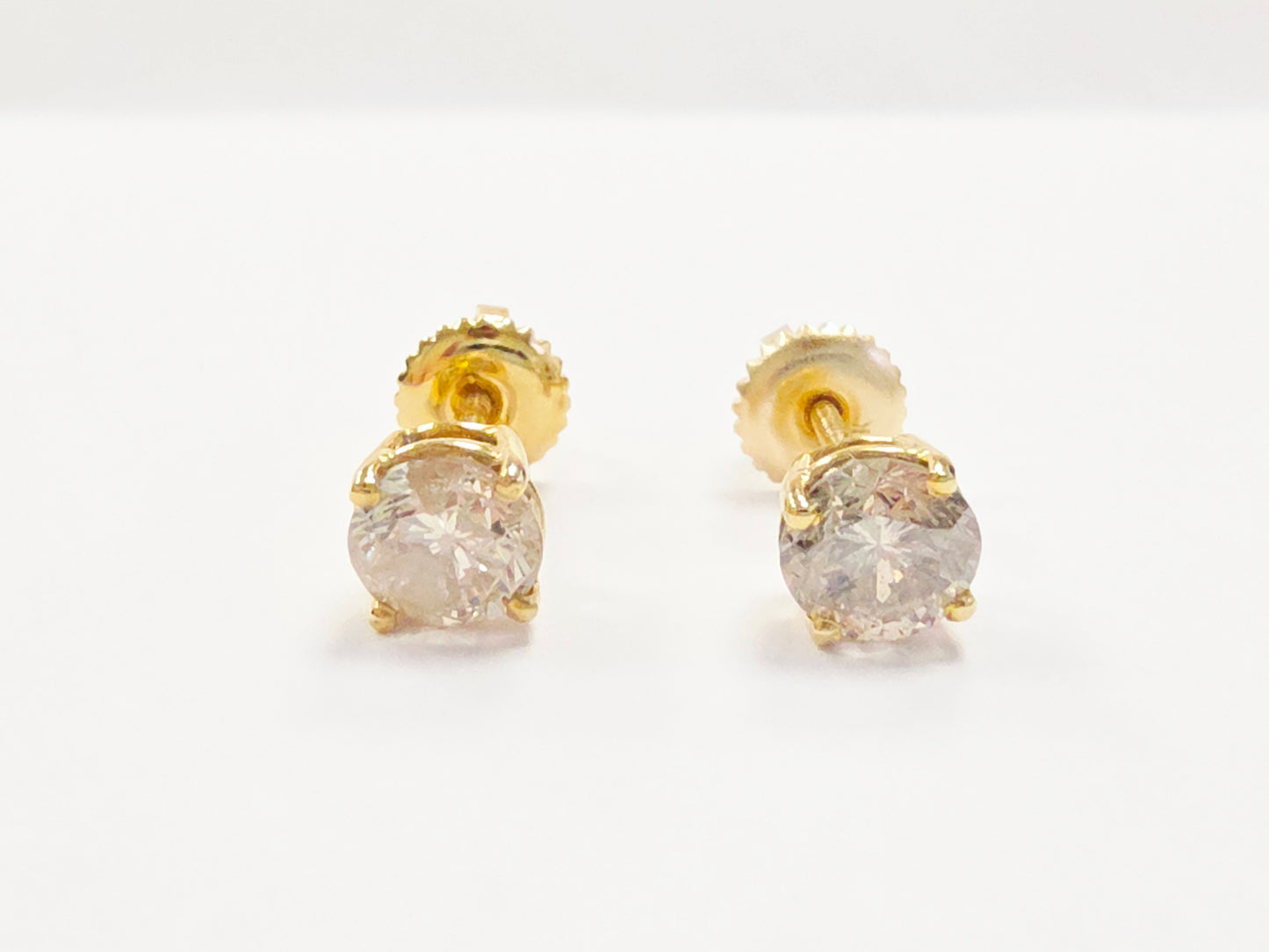 1.26 Carat Natural Round Diamond Studs Yellow Gold 14 Karat