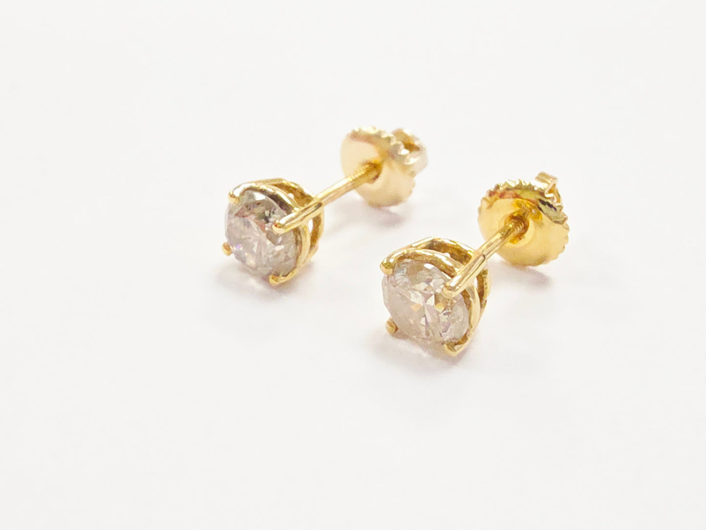 1.26 Carat Natural Round Diamond Studs Yellow Gold 14 Karat