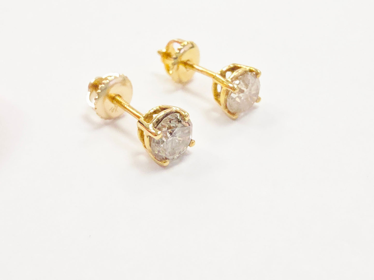 1.26 Carat Natural Round Diamond Studs Yellow Gold 14 Karat