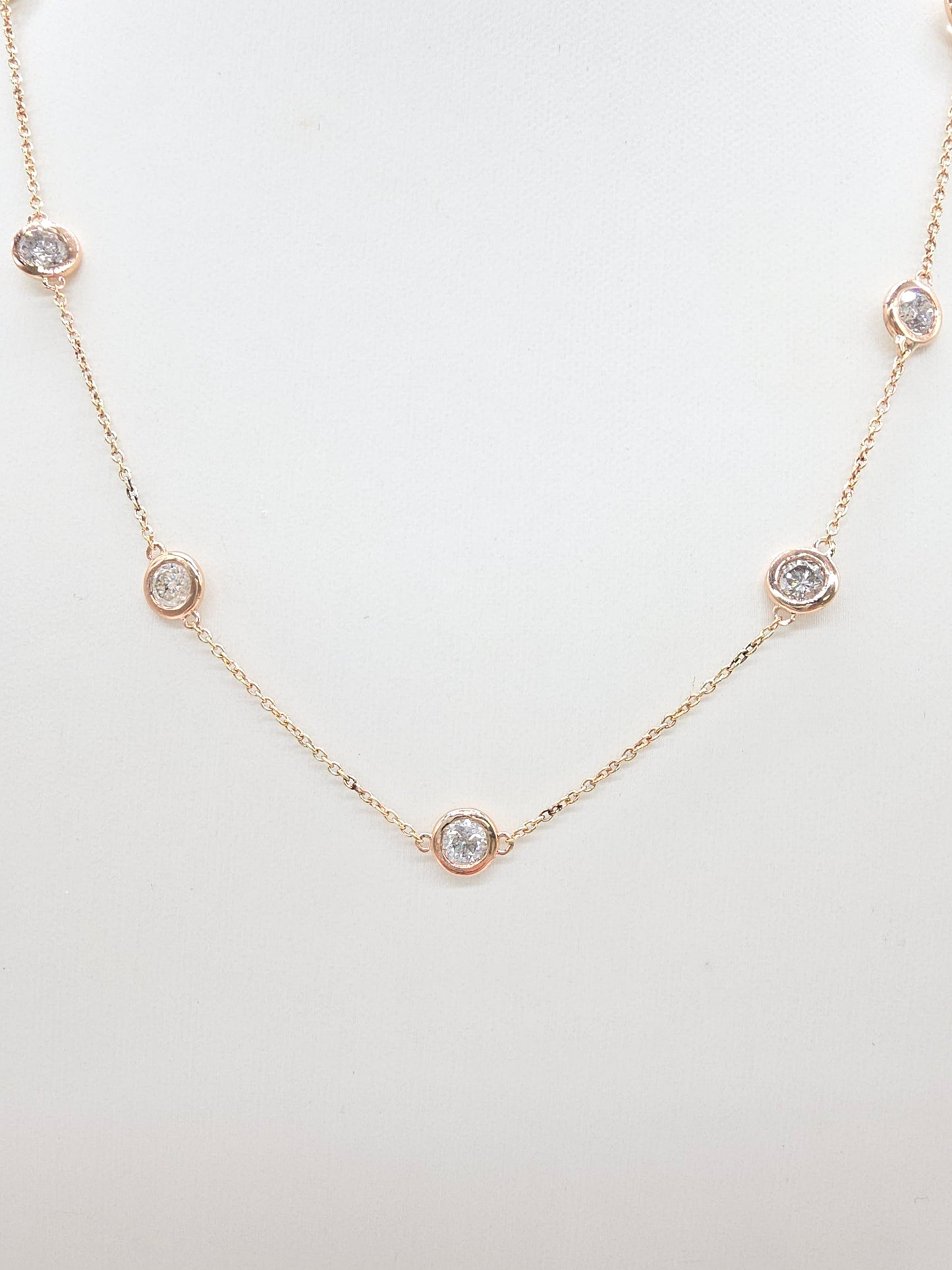 3.12 ct Natural Diamond by the Yard Necklace in 14K Rose Gold
