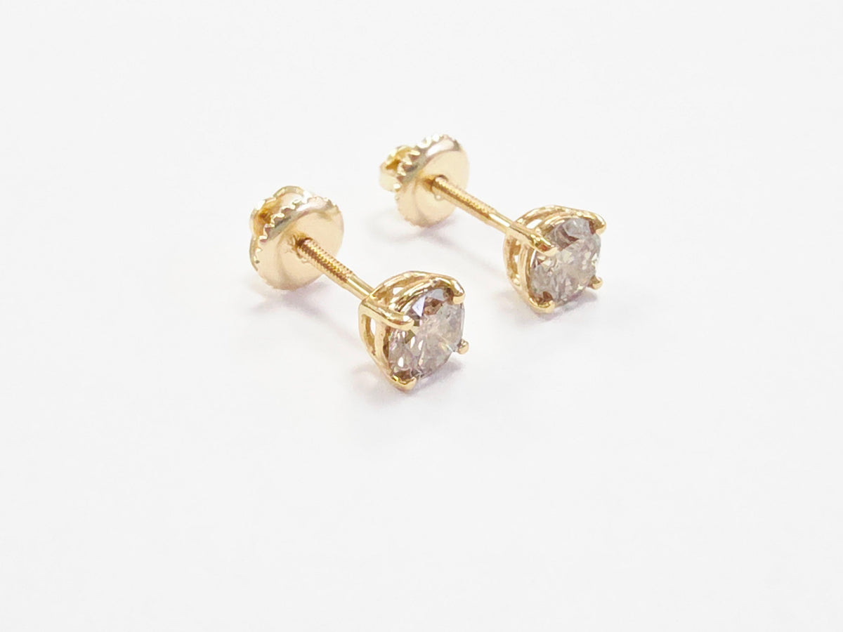 PRICED WHOLESALE 0.92 Carat Natural Round Diamond Studs Yellow Gold 14 Karat