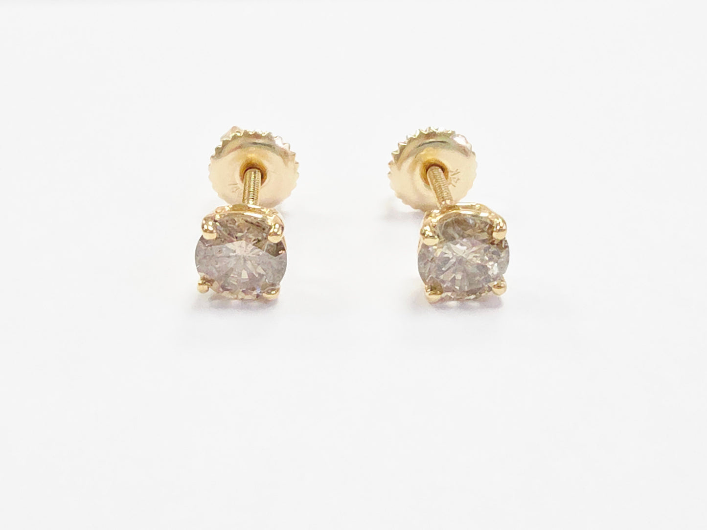0.92 Carat Natural Round Diamond Studs Yellow Gold 14 Karat