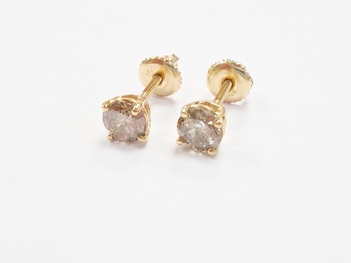 PRICED WHOLESALE 0.92 Carat Natural Round Diamond Studs Yellow Gold 14 Karat